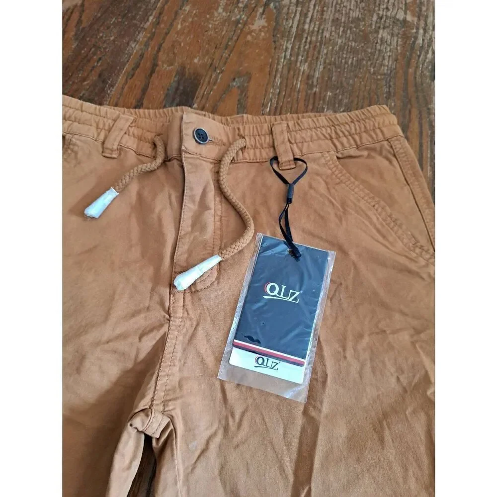 New Boys Size 14 QLZ Yellow Brown Summer Casual Shorts Elastic Drawstring Waist